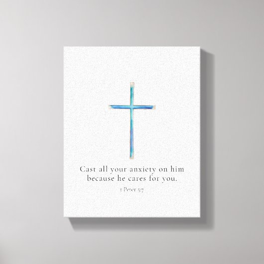 1 Petrus 5:7 Minimalistisch kruis Canvas Afdruk (Voorkant)
