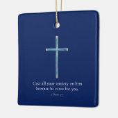 1 Petrus 5:7 Minimalistisch kruis Keramisch Ornament (Links)