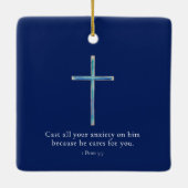 1 Petrus 5:7 Minimalistisch kruis Keramisch Ornament (Achterkant)