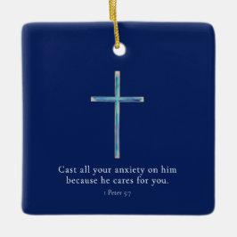 1 Petrus 5:7 Minimalistisch kruis Keramisch Ornament