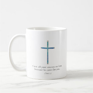 1 Petrus 5:7 Minimalistisch Kruis Koffiemok