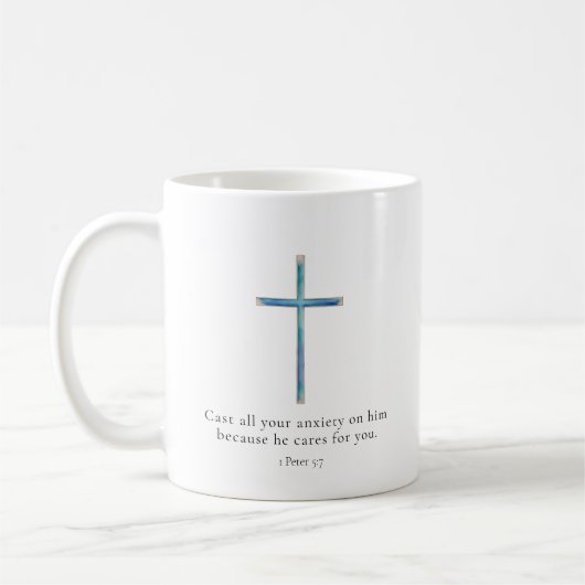 1 Petrus 5:7 Minimalistisch Kruis Koffiemok (Links)