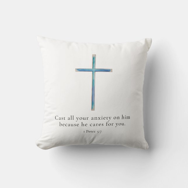 1 Petrus 5:7 Minimalistisch Kruis Kussen (Voorkant)