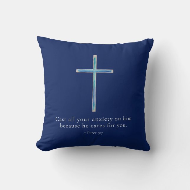 1 Petrus 5:7 Minimalistisch Kruis Kussen (Voorkant)