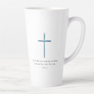 1 Petrus 5:7 Minimalistisch Kruis Latte Mok
