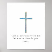 1 Petrus 5:7 Minimalistisch kruis Poster (Voorkant)