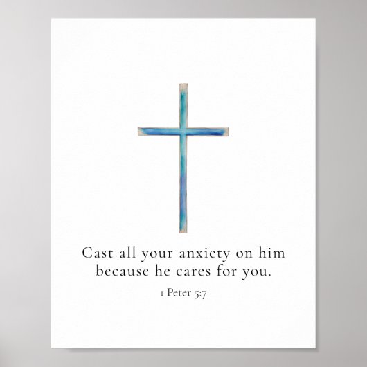 1 Petrus 5:7 Minimalistisch kruis Poster (Voorkant)