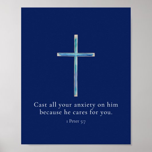 1 Petrus 5:7 Minimalistisch Kruis Poster (Voorkant)