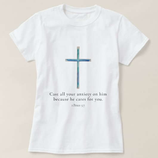 1 Petrus 5:7 Minimalistisch kruis T-shirt (Design voorkant)