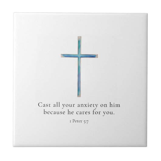 1 Petrus 5:7 Minimalistisch Kruis Tegeltje (Voorkant)