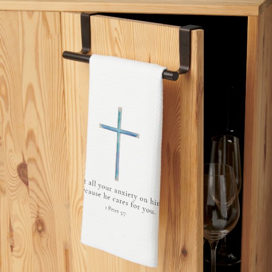 1 Petrus 5:7 Minimalistisch Kruis Theedoek (Derde Gevouwen)