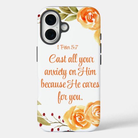 1 Petrus 5:7 Oranje Bloemgeschriften Case-Mate iPhone Case (Achterkant)