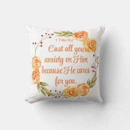 1 Petrus 5:7 Oranje Bloemgeschriften Kussen