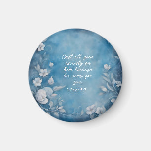 1 Petrus 5:7 “Werp Al Uw Zorgen” Blauwe Bloem Magneet