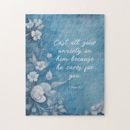 1 Petrus 5:7 “Werp Al Uw Zorgen” Blauwe Bloemen Legpuzzel