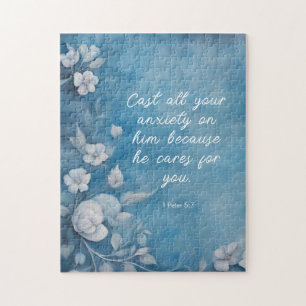 1 Petrus 5:7 “Werp Al Uw Zorgen” Blauwe Bloemen Legpuzzel
