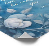 1 Petrus 5:7 “Werp Al Uw Zorgen” Blauwe Bloemen Poster (Hoek)