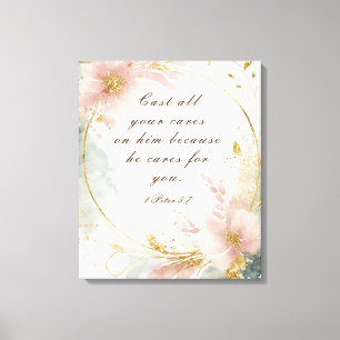 1 Petrus 5:7 Werp al uw zorgen op Hem, Bijbelvers Canvas Afdruk