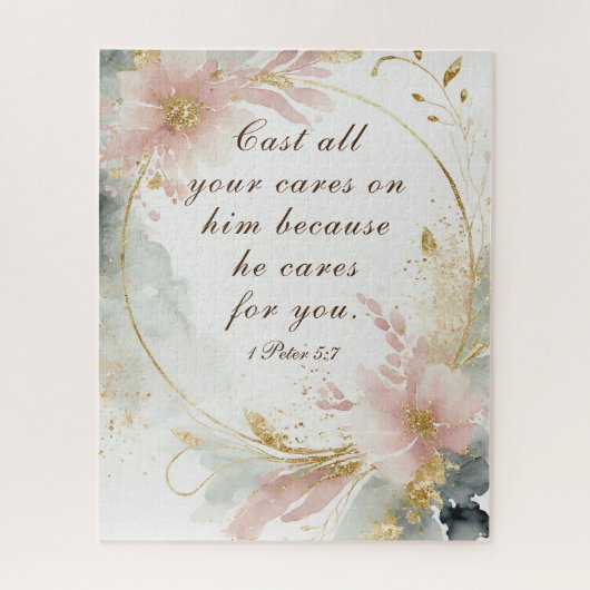 1 Petrus 5:7 Werp al uw zorgen op Hem, Bijbelvers Legpuzzel (Verticaal)