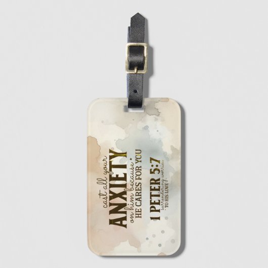 1 Petrus 5:7 Werp uw bezorgdheid op Hem, Bijbelver Bagagelabel (Voorkant (verticaal))