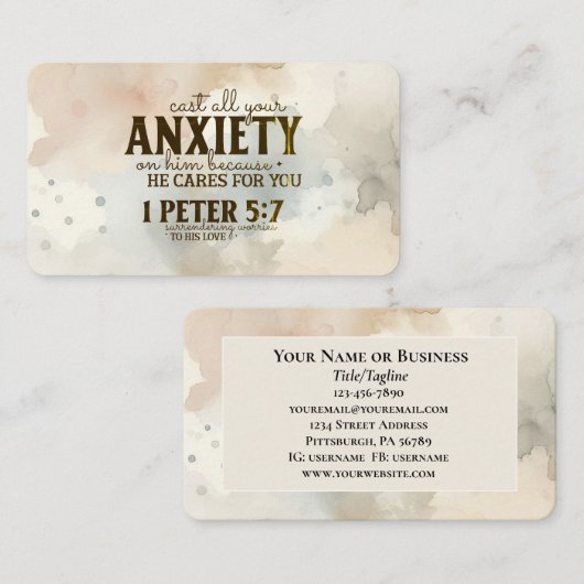 1 Petrus 5:7 Werp uw bezorgdheid op Hem, Bijbelver Visitekaartje (Voorkant / Achterkant)