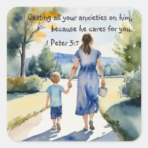 1 Petrus 5:7 Werpt al uw zorgen op Hem Vierkante Sticker