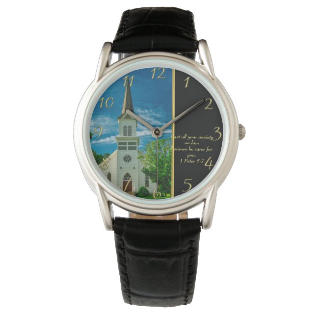 1 Petrus 5:7 Witte Kerk   Horloge (Voorkant)