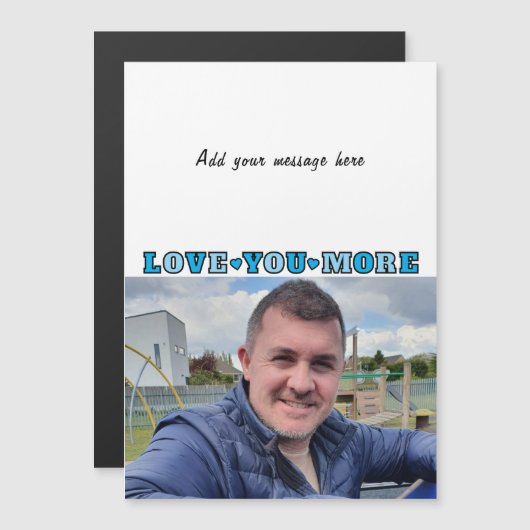 1 photo add text love you blue magnetic card magnetische uitnodiging (Voorkant / Achterkant)
