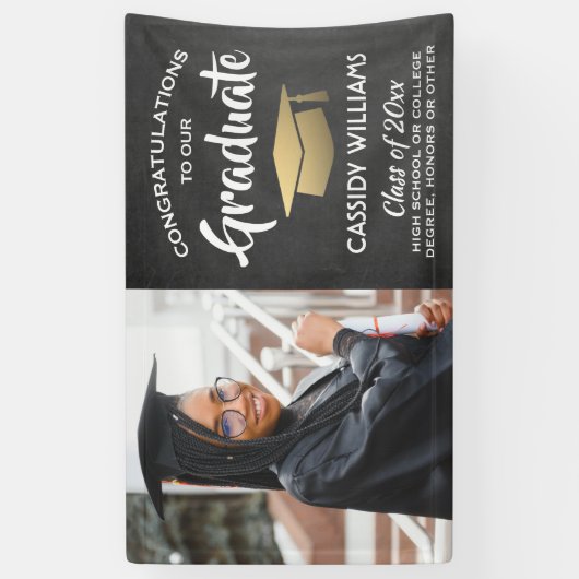 1 Photo Chalkboard Black Gold Afstuderen Spandoek (Verticaal)