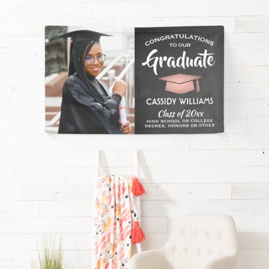 1 Photo Chalkboard roze zwart Afstuderen Spandoek (Insitu)