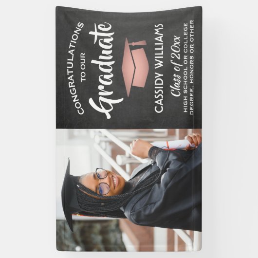 1 Photo Chalkboard roze zwart Afstuderen Spandoek (Verticaal)