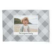 1 Photo Collage Familienaam - Buffalo Check Grijs Kussensloop (Voorkant)