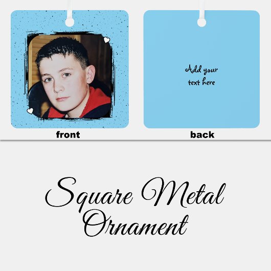 1 photo custom text keepsake blue metalen ornament
