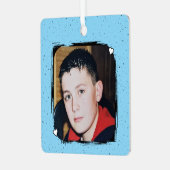 1 photo custom text keepsake blue metalen ornament (Voorkant links)