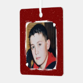 1 photo custom text keepsake burgundy metalen ornament (Voorkant links)