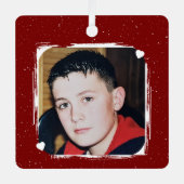 1 photo custom text keepsake burgundy metalen ornament (Voorkant)