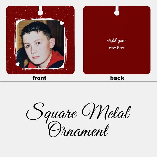 1 photo custom text keepsake burgundy metalen ornament