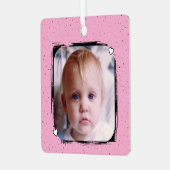 1 photo custom text keepsake pink metalen ornament (Voorkant links)
