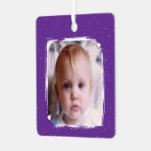 1 photo custom text keepsake purple metalen ornament (Voorkant links)