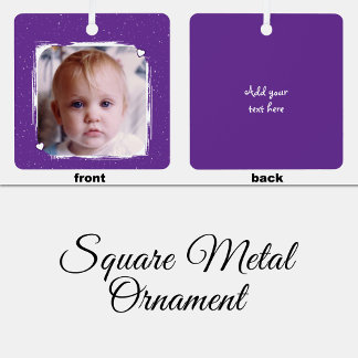1 photo custom text keepsake purple metalen ornament