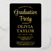 1 Photo Graduation Party Elegant Script Zwart en Folie Uitnodiging (Voorkant)