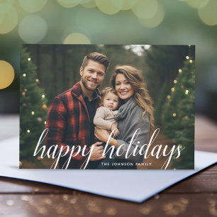 1 Photo-kerstscript White Damask Happy Feestdagenkaart