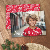 1 Photo-kerstscript White Damask Happy Feestdagenkaart