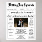 1 Photo QR Code Elegant Newspaper Wedding Program Poster (Voorkant)