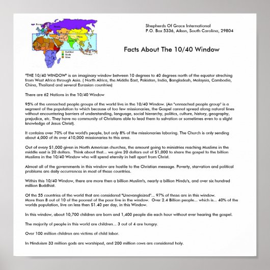 1 Poster - feiten over het 10/40 Venster (Voorkant)