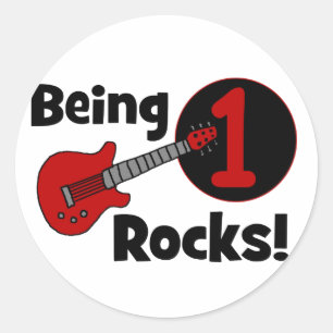 1 Rocks. met Red Guitar Ronde Sticker