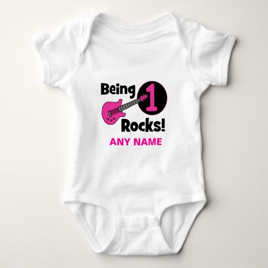 1 Rocks. met roze gitaar Romper (Voorkant)