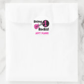 1 Rocks met roze gitaar Ronde Sticker (Tas)