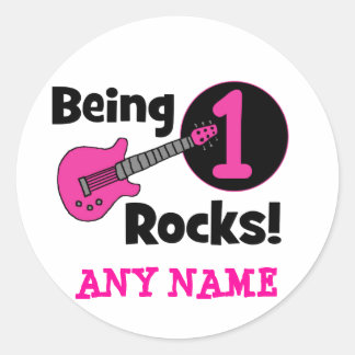 1 Rocks met roze gitaar Ronde Sticker