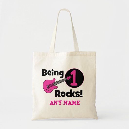 1 Rocks. met roze gitaar Tote Bag (Voorkant)